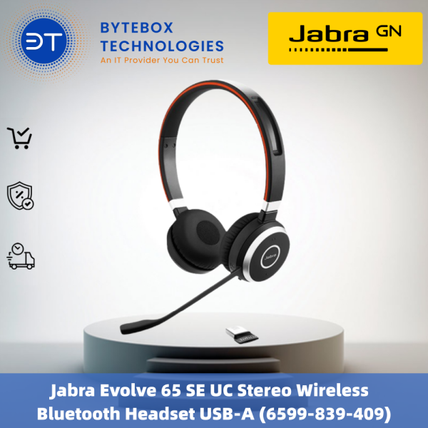 Jabra Evolve 65 SE UC Stereo Wireless Bluetooth Headset USB-A (6599-839-409)【Bytebox】