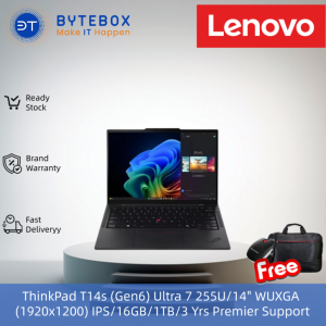 Lenovo ThinkPad T14s (Gen6) Ultra 7 255U/14" WUXGA (1920x1200) IPS/16GB/1TB SSD/3Yrs Premier Support/FREE mouse+bag【Bytebox】